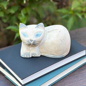 Vintage Cream and Blue Feline Sculpture